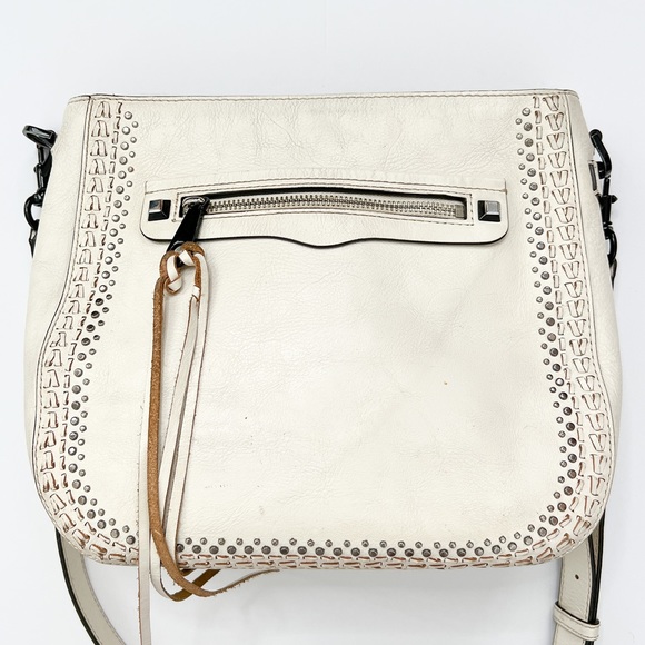 White Rebecca Minkoff Studded Braided Leather Crossbody Bag - Picture 8 of 8